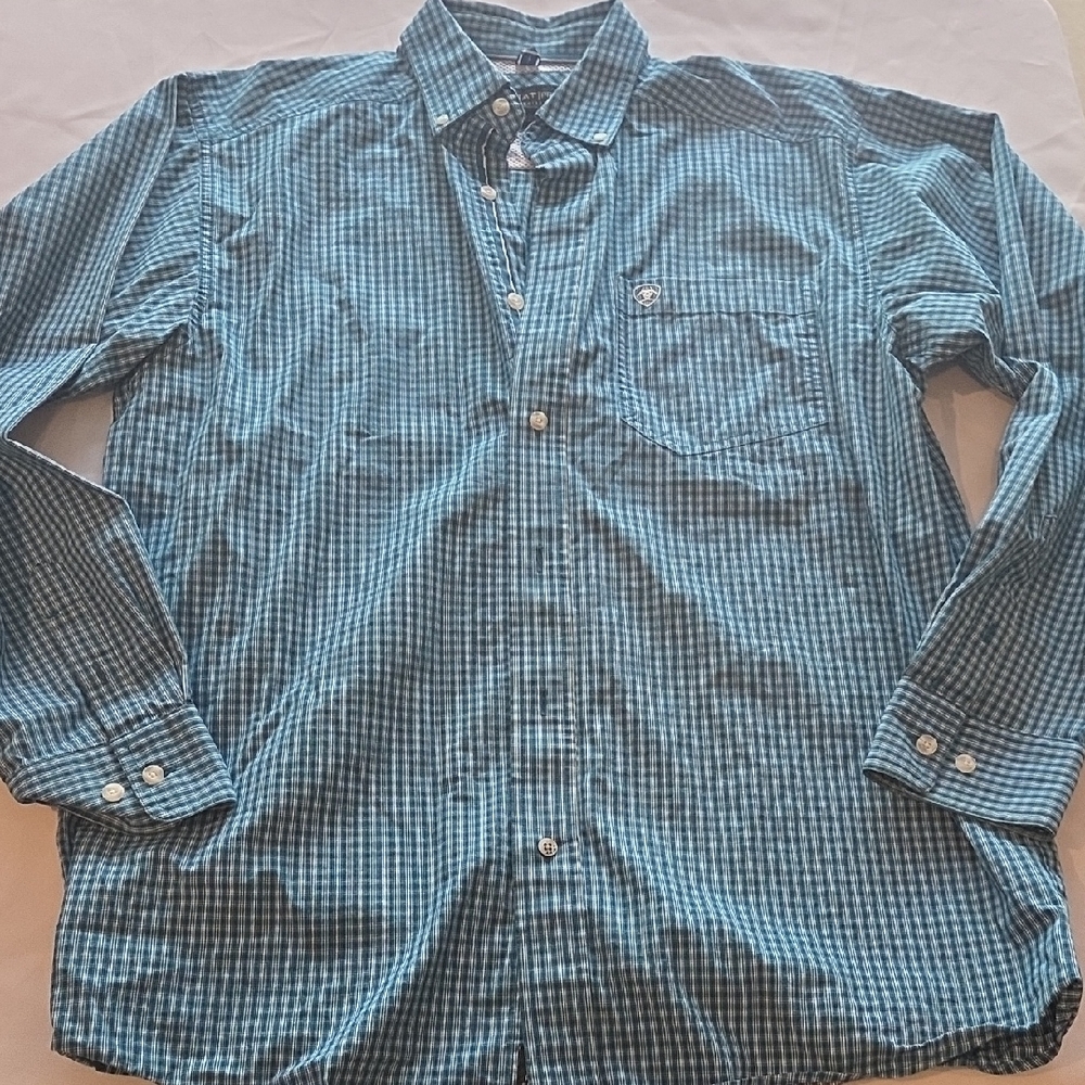 Ariat Men's Teal Checkered Button Down Shirt